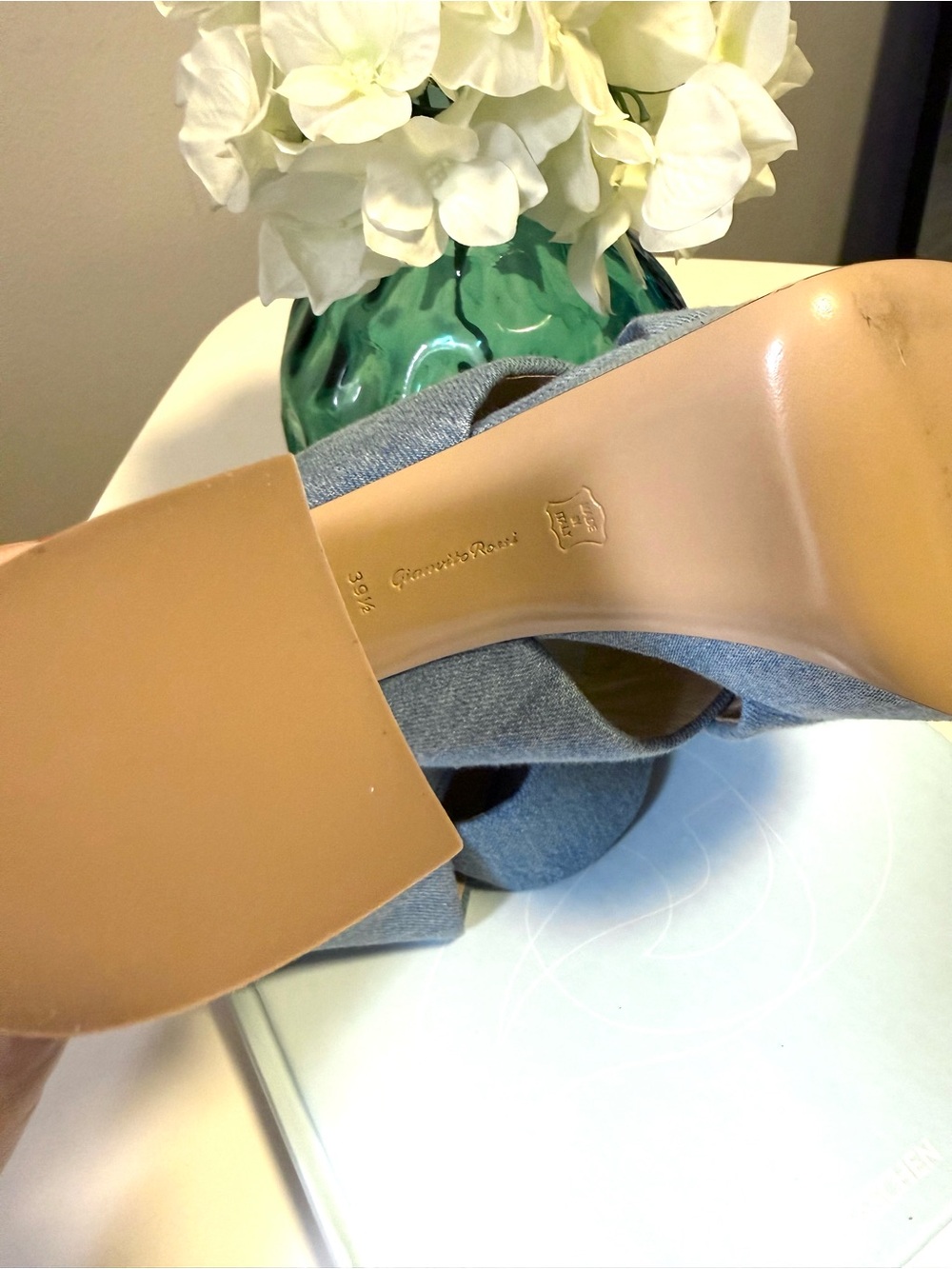 Gianvito Rossi Denim Sheridan Crisscross Platform Mules in Light Blue Denim - Picture 5 of 5